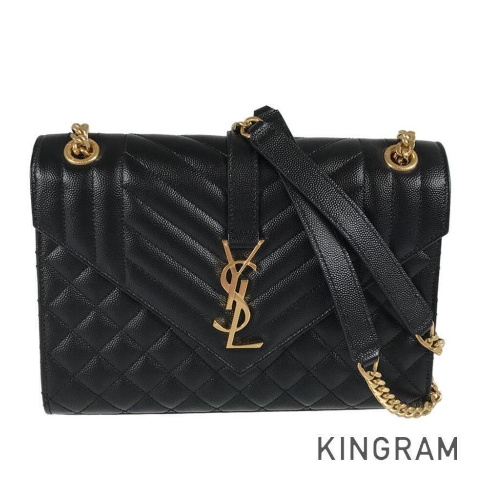 Saint Laurent Envelope Leather Shoulder Bag Black